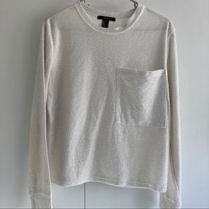 White Silver Sparkly Holiday Pullover w/ pocket